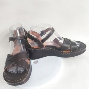 Born Womens Mary Jane Sandals Size 8 Brown Leather Wedge Cross Strap Open Toe